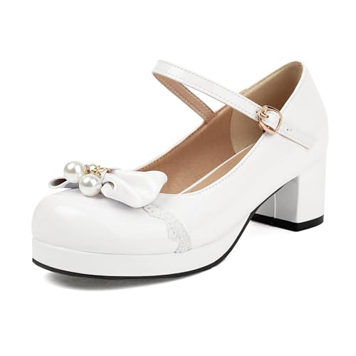 Renessmi Elegant Lack Beaded Schnalle Mary Jane Sweet Damen Schuhe Knöchelriemchen Mitte Blockabsatz Square Toe Plateau Footwear Weiß Gr 40 EU-41 Cn Renessmi Elegant Lack Beaded Schnalle Mary Jane Sweet Damen Schuhe Knöchelriemchen Mitte Blockabsatz Square Toe Plateau Footwear Weiß Gr 40 EU-41 Cn von Renessmi