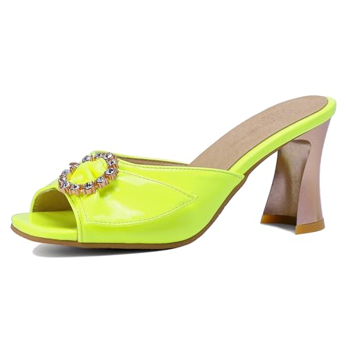 Renessmi Elegant Lack Bogen Slingback Mules Ohne Verschluss Damen Pantoffeln Peep Toe Strange Heel Stylish Sommer Kleid Footwear Grün Gr 45 EU-47 Cn von Renessmi