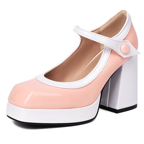 Renessmi Elegant Lack Mixed Color Square Toe Damen Pumps Knöchelriemchen Plateau Weit Fit Chunky Heel Mary Jane Footwear Pink Gr 36 EU Renessmi Elegant Lack Mixed Color Square Toe Damen Pumps Knöchelriemchen Plateau Weit Fit Chunky Heel Mary Jane Footwear Pink Gr 36 EU von Renessmi