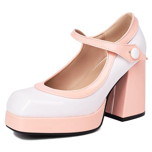Renessmi Elegant Lack Mixed Color Square Toe Damen Pumps Knöchelriemchen Plateau Weit Fit Chunky Heel Mary Jane Footwear Weiß Gr 33 EU Renessmi Elegant Lack Mixed Color Square Toe Damen Pumps Knöchelriemchen Plateau Weit Fit Chunky Heel Mary Jane Footwear Weiß Gr 33 EU von Renessmi