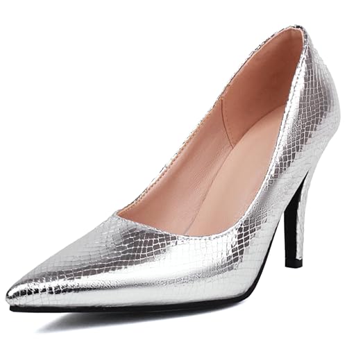 Renessmi Elegant Pointed Toe Stiletto Ohne Verschluss Damen Pumps Shiny Hochzeit Concise Arbeit Solid Color Western Style Footwear Silber Gr 45 EU-47 Cn Renessmi Elegant Pointed Toe Stiletto Ohne Verschluss Damen Pumps Shiny Hochzeit Concise Arbeit Solid Color Western Style Footwear Silber Gr 45 EU-47 Cn von Renessmi