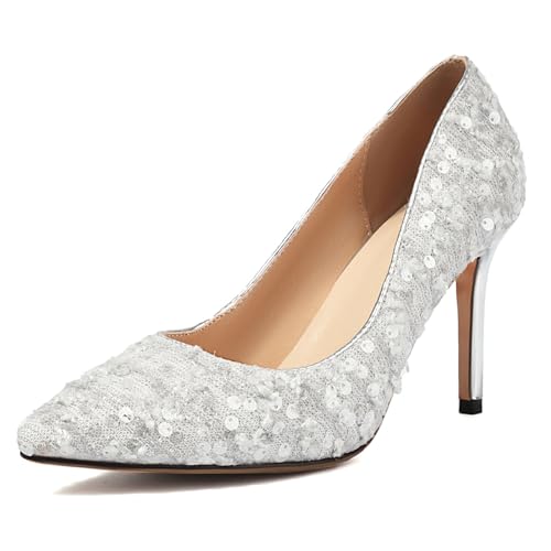 Renessmi Elegant Prom Pumps Stiletto Pailletten Damen Schuhe Pointed Toe Ohne Verschluss Glitzer Höhe Ferse Bridal Abend Footwear Silber Gr 39 EU-40 Cn Renessmi Elegant Prom Pumps Stiletto Pailletten Damen Schuhe Pointed Toe Ohne Verschluss Glitzer Höhe Ferse Bridal Abend Footwear Silber Gr 39 EU-40 Cn von Renessmi