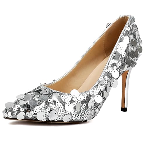 Renessmi Elegant Prom Pumps Stiletto Pailletten Damen Schuhe Pointed Toe Ohne Verschluss Glitzer Höhe Ferse Bridal Abend Footwear Silber Gr 40.5 EU-42 Cn Renessmi Elegant Prom Pumps Stiletto Pailletten Damen Schuhe Pointed Toe Ohne Verschluss Glitzer Höhe Ferse Bridal Abend Footwear Silber Gr 40.5 EU-42 Cn von Renessmi