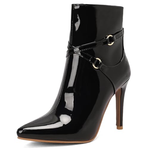 Renessmi Elegant Stiletto Pointed Toe Damen Anzugstiefel Side Reißverschluss Schnalle Concise Herbst Winter Stiefeletten Footwear Schwarz Gr 40.5 EU-42 Cn von Renessmi