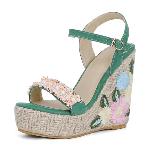 Renessmi Espadrille Keilabsatz Sandalen Offene Zeh Blumes Damensandalen Plateau Wildleder Knöchelriemchen Schnalle Runde Zehen Footwear Grün Gr 44 EU-46 Cn Renessmi Espadrille Keilabsatz Sandalen Offene Zeh Blumes Damensandalen Plateau Wildleder Knöchelriemchen Schnalle Runde Zehen Footwear Grün Gr 44 EU-46 Cn von Renessmi