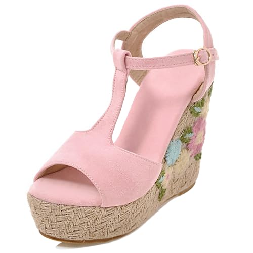 Renessmi Espadrille Keilabsatz Sandalen Offene Zeh Blumes Damensandalen Plateau Wildleder Knöchelriemchen Schnalle Runde Zehen Footwear Pink Gr 39 EU-40 Cn Renessmi Espadrille Keilabsatz Sandalen Offene Zeh Blumes Damensandalen Plateau Wildleder Knöchelriemchen Schnalle Runde Zehen Footwear Pink Gr 39 EU-40 Cn von Renessmi
