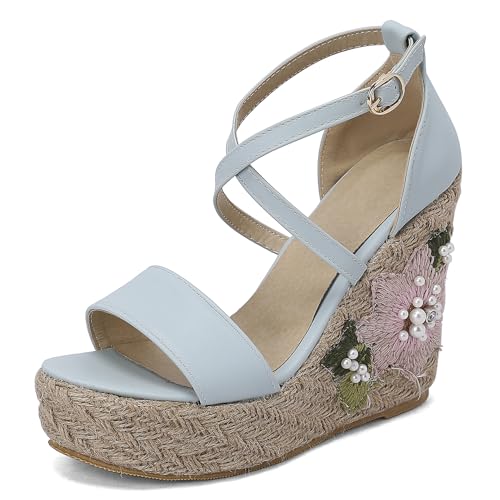 Renessmi Espadrille Plateau Keilabsatz Damen Römersandalens Beaded Blumes Sweet Cross Strap Peep Toe Klassische Footwear Blau Gr 36.5 EU-37 Cn Renessmi Espadrille Plateau Keilabsatz Damen Römersandalens Beaded Blumes Sweet Cross Strap Peep Toe Klassische Footwear Blau Gr 36.5 EU-37 Cn von Renessmi