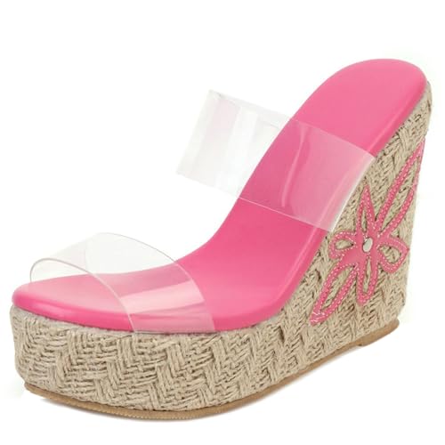 Renessmi Espadrille Plateau Mules Keilabsatz Damen Strand Pantoffeln Peep Toe Transparent Two Strap Ohne Verschluss Footwear Rose Gr 40.5 EU-42 Cn Renessmi Espadrille Plateau Mules Keilabsatz Damen Strand Pantoffeln Peep Toe Transparent Two Strap Ohne Verschluss Footwear Rose Gr 40.5 EU-42 Cn von Renessmi