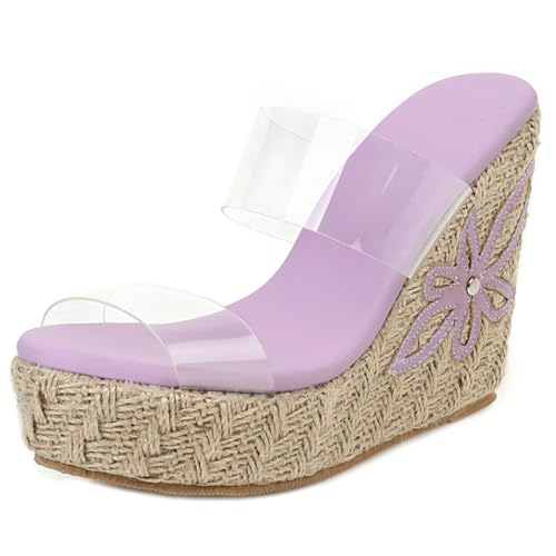 Renessmi Espadrille Plateau Mules Keilabsatz Damen Strand Pantoffeln Peep Toe Transparent Two Strap Ohne Verschluss Footwear Violett Gr 40.5 EU-42 Cn Renessmi Espadrille Plateau Mules Keilabsatz Damen Strand Pantoffeln Peep Toe Transparent Two Strap Ohne Verschluss Footwear Violett Gr 40.5 EU-42 Cn von Renessmi