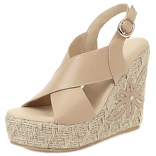 Renessmi Espadrille Plateau Schnalle Runde Zehen Damensandalen Knöchelriemchen High Keilabsatz Klassische Mode Sommer Footwear Aprikose Gr 41 EU-43 Cn Renessmi Espadrille Plateau Schnalle Runde Zehen Damensandalen Knöchelriemchen High Keilabsatz Klassische Mode Sommer Footwear Aprikose Gr 41 EU-43 Cn von Renessmi
