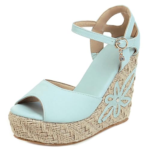 Renessmi Espadrille Plateau Schnalle Runde Zehen Damensandalen Knöchelriemchen High Keilabsatz Klassische Mode Sommer Footwear Blau Gr 37 EU-38 Cn Renessmi Espadrille Plateau Schnalle Runde Zehen Damensandalen Knöchelriemchen High Keilabsatz Klassische Mode Sommer Footwear Blau Gr 37 EU-38 Cn von Renessmi
