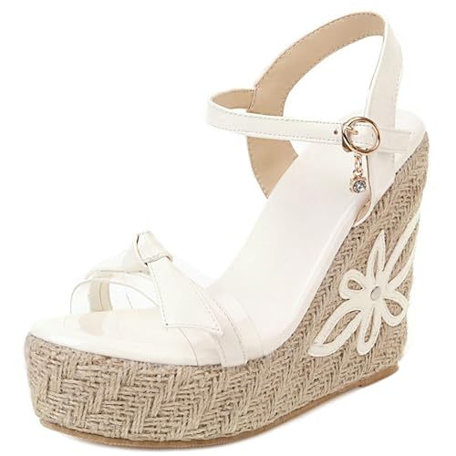 Renessmi Espadrille Plateau Schnalle Runde Zehen Damensandalen Knöchelriemchen High Keilabsatz Klassische Mode Sommer Footwear Weiß Gr 35 EU Renessmi Espadrille Plateau Schnalle Runde Zehen Damensandalen Knöchelriemchen High Keilabsatz Klassische Mode Sommer Footwear Weiß Gr 35 EU von Renessmi