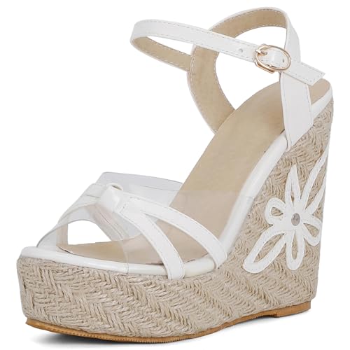 Renessmi Espadrille Plateau Schnalle Runde Zehen Damensandalen Knöchelriemchen High Keilabsatz Klassische Mode Sommer Footwear Weiß Gr 37 EU-38 Cn Renessmi Espadrille Plateau Schnalle Runde Zehen Damensandalen Knöchelriemchen High Keilabsatz Klassische Mode Sommer Footwear Weiß Gr 37 EU-38 Cn von Renessmi