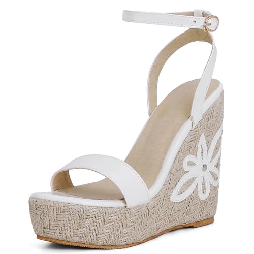 Renessmi Espadrille Plateau Schnalle Runde Zehen Damensandalen Knöchelriemchen High Keilabsatz Klassische Mode Sommer Footwear Weiß Gr 39 EU-40 Cn Renessmi Espadrille Plateau Schnalle Runde Zehen Damensandalen Knöchelriemchen High Keilabsatz Klassische Mode Sommer Footwear Weiß Gr 39 EU-40 Cn von Renessmi