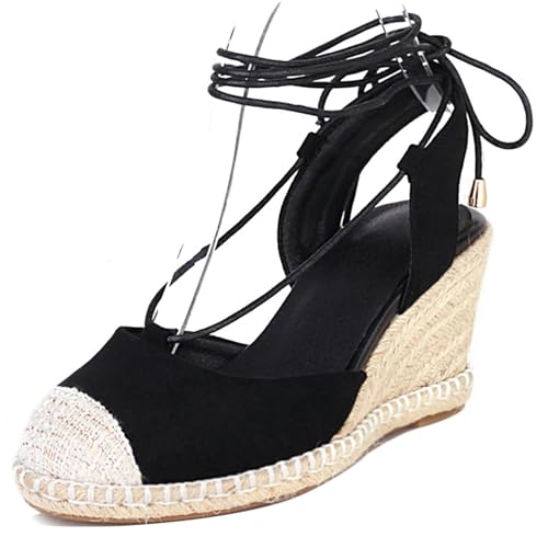 Renessmi Espadrille Slingback Geschlossen Plateau Damensandalen High Keilabsatz Runde Zehen Braid Klassische Sommer Footwear Schwarz Gr 40.5 EU-42 Cn Renessmi Espadrille Slingback Geschlossen Plateau Damensandalen High Keilabsatz Runde Zehen Braid Klassische Sommer Footwear Schwarz Gr 40.5 EU-42 Cn von Renessmi