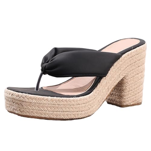 Renessmi Espadrille Square Toe Mules Slingback Damen Pantoffeln Ohne Verschluss Blockabsatz Sommer Strand Kleid Hausschuhe Pantoffeln Sandals Footwear Schwarz Gr 41 EU-43 Cn von Renessmi