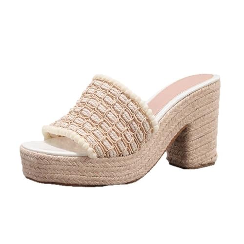 Renessmi Espadrille Square Toe Mules Slingback Damen Pantoffeln Ohne Verschluss Blockabsatz Sommer Strand Kleid Hausschuhe Pantoffeln Sandals Footwear Weiß Gr 38 EU-39 Cn von Renessmi