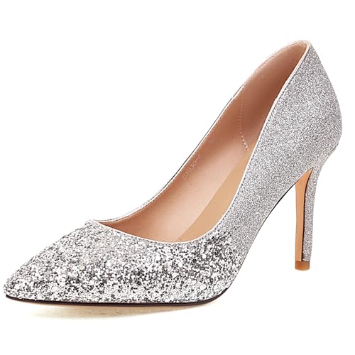 Renessmi Glitzer Bridal Pumps Stiletto Ohne Verschluss Damen Schuhe Höhe Ferse Shiny Pailletten Pointed Toe Elegant Abend Footwear Silber Gr 40.5 EU-42 Cn Renessmi Glitzer Bridal Pumps Stiletto Ohne Verschluss Damen Schuhe Höhe Ferse Shiny Pailletten Pointed Toe Elegant Abend Footwear Silber Gr 40.5 EU-42 Cn von Renessmi