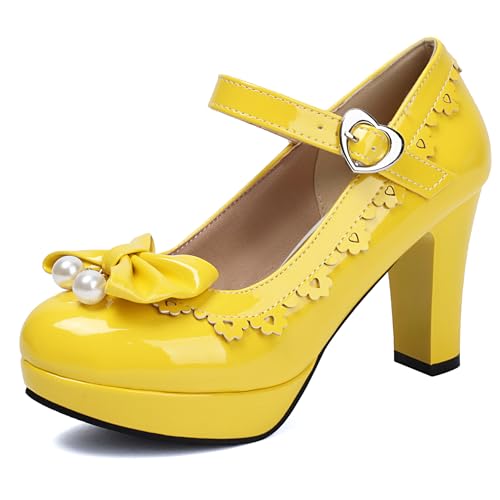 Renessmi High Blockabsatz Plateau Knöchelriemchen Bogen Damen Schuhe Sweet Ruffles Runde Zehen Schnalle Princess Mary Jane Footwear Gelb Gr 40.5 EU-42 Cn Renessmi High Blockabsatz Plateau Knöchelriemchen Bogen Damen Schuhe Sweet Ruffles Runde Zehen Schnalle Princess Mary Jane Footwear Gelb Gr 40.5 EU-42 Cn von Renessmi