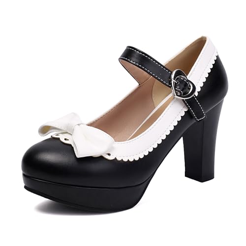Renessmi High Blockabsatz Plateau Knöchelriemchen Bogen Damen Schuhe Sweet Ruffles Runde Zehen Schnalle Princess Mary Jane Footwear Schwarz Gr 40 EU-41 Cn Renessmi High Blockabsatz Plateau Knöchelriemchen Bogen Damen Schuhe Sweet Ruffles Runde Zehen Schnalle Princess Mary Jane Footwear Schwarz Gr 40 EU-41 Cn von Renessmi