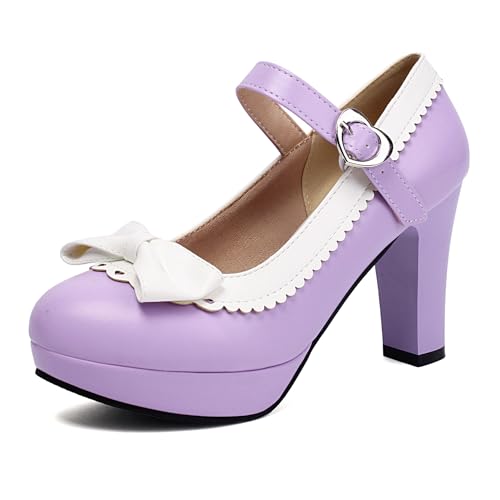 Renessmi High Blockabsatz Plateau Knöchelriemchen Bogen Damen Schuhe Sweet Ruffles Runde Zehen Schnalle Princess Mary Jane Footwear Violett Gr 36.5 EU-37 Cn Renessmi High Blockabsatz Plateau Knöchelriemchen Bogen Damen Schuhe Sweet Ruffles Runde Zehen Schnalle Princess Mary Jane Footwear Violett Gr 36.5 EU-37 Cn von Renessmi
