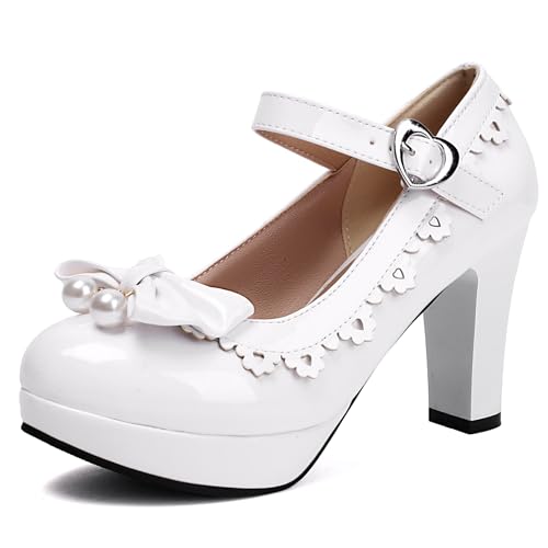 Renessmi High Blockabsatz Plateau Knöchelriemchen Bogen Damen Schuhe Sweet Ruffles Runde Zehen Schnalle Princess Mary Jane Footwear Weiß Gr 41 EU-43 Cn Renessmi High Blockabsatz Plateau Knöchelriemchen Bogen Damen Schuhe Sweet Ruffles Runde Zehen Schnalle Princess Mary Jane Footwear Weiß Gr 41 EU-43 Cn von Renessmi