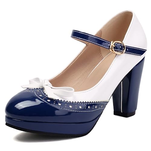 Renessmi High Blockabsatz Plateau Mary Jane Sweet Bogen Damen Schuhe Runde Zehen Mixed Color Knöchelriemchen Lack Footwear Blau Gr 40 EU-41 Cn Renessmi High Blockabsatz Plateau Mary Jane Sweet Bogen Damen Schuhe Runde Zehen Mixed Color Knöchelriemchen Lack Footwear Blau Gr 40 EU-41 Cn von Renessmi