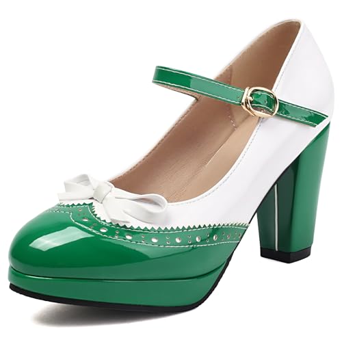 Renessmi High Blockabsatz Plateau Mary Jane Sweet Bogen Damen Schuhe Runde Zehen Mixed Color Knöchelriemchen Lack Footwear Grün Gr 42 EU-44 Cn Renessmi High Blockabsatz Plateau Mary Jane Sweet Bogen Damen Schuhe Runde Zehen Mixed Color Knöchelriemchen Lack Footwear Grün Gr 42 EU-44 Cn von Renessmi