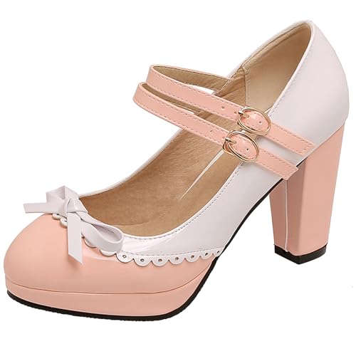 Renessmi High Blockabsatz Plateau Mary Jane Sweet Bogen Damen Schuhe Runde Zehen Mixed Color Knöchelriemchen Lack Footwear Pink Gr 41 EU-43 Cn Renessmi High Blockabsatz Plateau Mary Jane Sweet Bogen Damen Schuhe Runde Zehen Mixed Color Knöchelriemchen Lack Footwear Pink Gr 41 EU-43 Cn von Renessmi