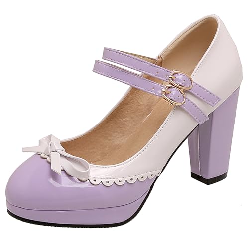 Renessmi High Blockabsatz Plateau Mary Jane Sweet Bogen Damen Schuhe Runde Zehen Mixed Color Knöchelriemchen Lack Footwear Violett Gr 42 EU-44 Cn Renessmi High Blockabsatz Plateau Mary Jane Sweet Bogen Damen Schuhe Runde Zehen Mixed Color Knöchelriemchen Lack Footwear Violett Gr 42 EU-44 Cn von Renessmi
