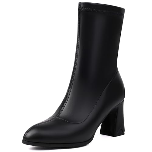 Renessmi High Blockabsatz Pointed Toe Concise Damen Stiefeletten Glitzer Hochzeit Wildleder Solid Color Anzugstiefel Footwear Schwarz Gr 37 EU-38 Cn von Renessmi