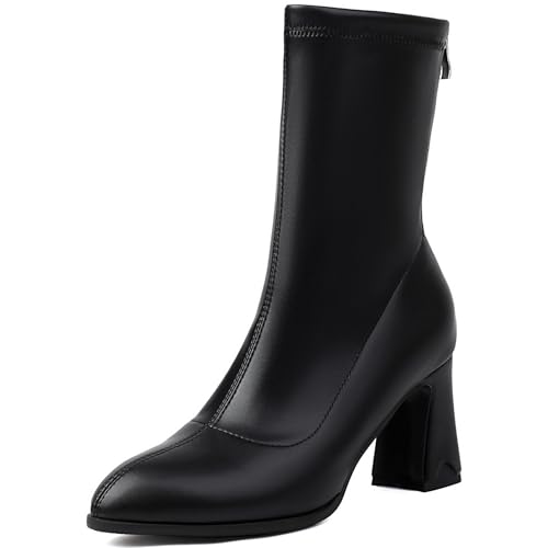 Renessmi High Blockabsatz Pointed Toe Concise Damen Stiefeletten Glitzer Hochzeit Wildleder Solid Color Anzugstiefel Footwear Schwarz Gr 38 EU-39 Cn von Renessmi