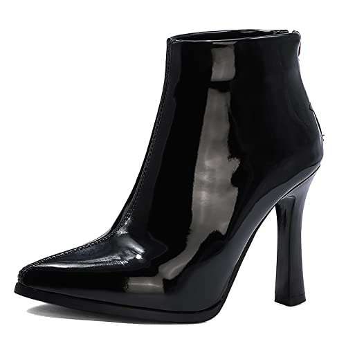 Renessmi Höhe Ferse Pointed Toe Damen Stiefeletten Back Reißverschluss Elegant Lack Wildleder Party Hochzeit Kleid Stiefeletten Footwear Schwarz Gr 45 EU-47 Cn von Renessmi