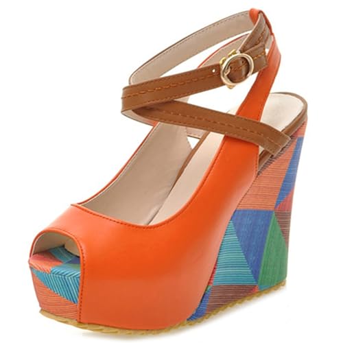 Renessmi Keilabsatz Plateau Peep Toe Leisure Damensandalen Super Höhe Ferse Multicolour Sommer Vacation Strand Footwear Orange Gr 40.5 EU-42 Cn von Renessmi