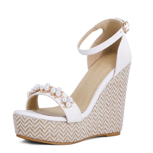 Renessmi Klassische Keilabsatz Runde Zehen Knöchelriemchen Damensandalen Sweet Beaded Plateau Runde Zehen Vacation Kleid Footwear Weiß Gr 37 EU-38 Cn Renessmi Klassische Keilabsatz Runde Zehen Knöchelriemchen Damensandalen Sweet Beaded Plateau Runde Zehen Vacation Kleid Footwear Weiß Gr 37 EU-38 Cn von Renessmi