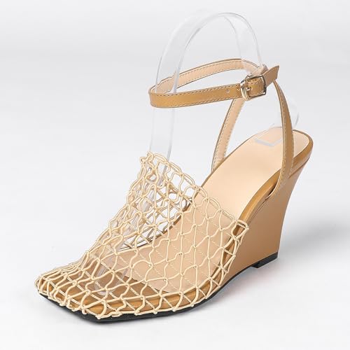 Renessmi Klassische Keilabsatz Square Toe Slingback Damensandalen Weit Fit Höhe Ferse Knöchelriemchen Ösen Fishnet Footwear Aprikose Gr 36 EU Renessmi Klassische Keilabsatz Square Toe Slingback Damensandalen Weit Fit Höhe Ferse Knöchelriemchen Ösen Fishnet Footwear Aprikose Gr 36 EU von Renessmi