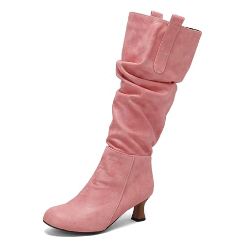 Renessmi Klassische Kitten Heel Runde Zehen Damen Long Lockere Stiefel Pleated Ohne Verschluss Herbst Winter Knee Hohe Stiefel Footwear Pink Gr 44 EU-46 Cn Renessmi Klassische Kitten Heel Runde Zehen Damen Long Lockere Stiefel Pleated Ohne Verschluss Herbst Winter Knee Hohe Stiefel Footwear Pink Gr 44 EU-46 Cn von Renessmi