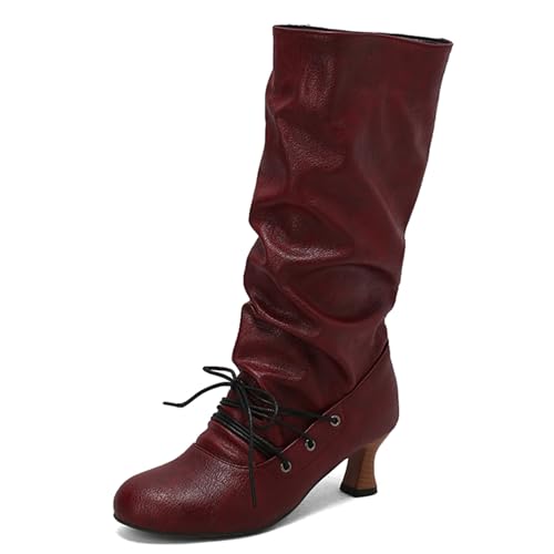 Renessmi Klassische Kitten Heel Runde Zehen Damen Long Lockere Stiefel Pleated Ohne Verschluss Herbst Winter Knee Hohe Stiefel Footwear Rotwein Gr 39 EU-40 Cn Renessmi Klassische Kitten Heel Runde Zehen Damen Long Lockere Stiefel Pleated Ohne Verschluss Herbst Winter Knee Hohe Stiefel Footwear Rotwein Gr 39 EU-40 Cn von Renessmi