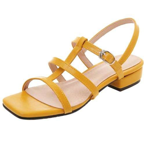 Renessmi Klassische Niedrige Absatz Square Toe Slingback Damen Römersandalens Weit Fit Solid Color Girl Sommer Blockabsatz Footwear Gelb Gr 41 EU-43 Cn Renessmi Klassische Niedrige Absatz Square Toe Slingback Damen Römersandalens Weit Fit Solid Color Girl Sommer Blockabsatz Footwear Gelb Gr 41 EU-43 Cn von Renessmi