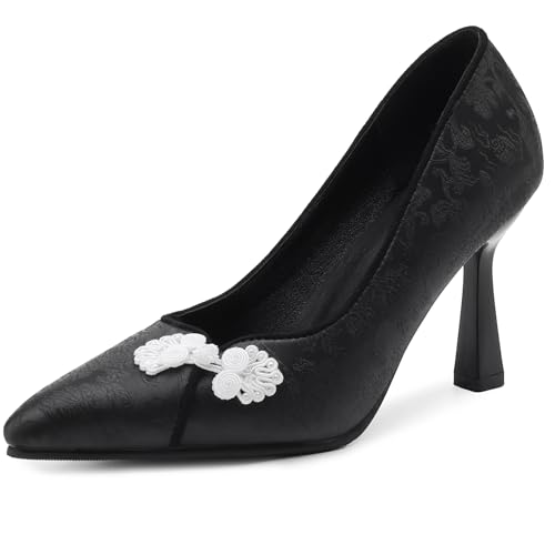 Renessmi Klassische Stiletto Pointed Toe Ohne Verschluss Damen Schuhe Chinese Retro Style Schnalle Concise Wildleder Bestickt Footwear Schwarz Gr 36.5 EU-37 Cn Renessmi Klassische Stiletto Pointed Toe Ohne Verschluss Damen Schuhe Chinese Retro Style Schnalle Concise Wildleder Bestickt Footwear Schwarz Gr 36.5 EU-37 Cn von Renessmi