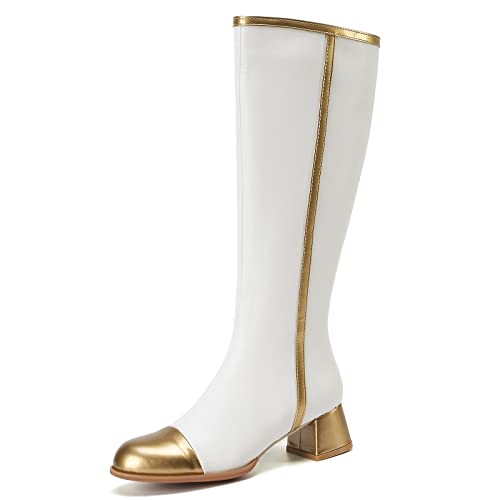 Renessmi Knee High Equestrian Damen Mode Blockabsatz Stiefel Herbst Winter Horse Riding Elegant Party Hochzeit Booty Footwear Weiß Gr 46 EU-48 Cn von Renessmi