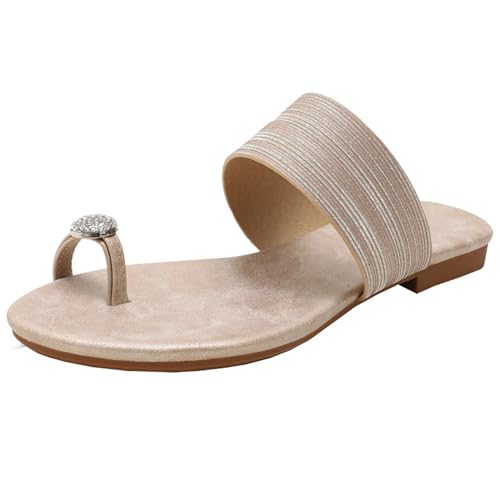 Renessmi Komfort Flach Schuhe Clips Toe Slingback Draußen Damen Pantoffeln Strappy Ohne Verschluss Leisure Sommer Strand Kleid Mules Footwear Gold Gr 36.5 EU-37 Cn von Renessmi