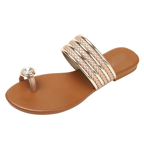 Renessmi Komfort Flach Schuhe Clips Toe Slingback Draußen Damen Pantoffeln Strappy Ohne Verschluss Leisure Sommer Strand Kleid Mules Footwear Gold Gr 37 EU-38 Cn von Renessmi