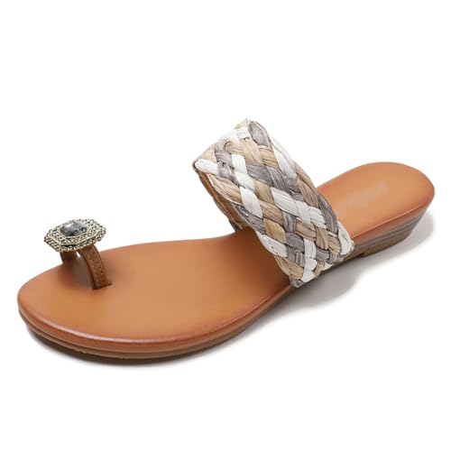 Renessmi Komfort Flach Schuhe Clips Toe Slingback Draußen Damen Pantoffeln Strappy Ohne Verschluss Leisure Sommer Strand Kleid Mules Footwear Khaki Gr 36.5 EU-37 Cn von Renessmi