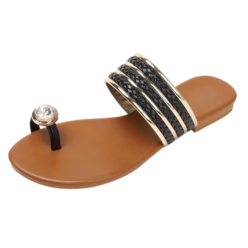 Renessmi Komfort Flach Schuhe Clips Toe Slingback Draußen Damen Pantoffeln Strappy Ohne Verschluss Leisure Sommer Strand Kleid Mules Footwear Schwarz Gr 36 EU von Renessmi