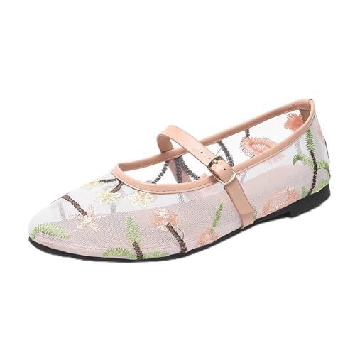 Renessmi Komfort Flach Schuhe Mesh Atmungsaktiv Runde Zehen Damensandalen Mode Sommer Mary Jane Strand Fishnet Footwear Pink Gr 35 EU von Renessmi