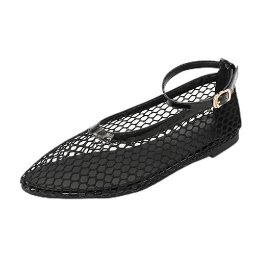 Renessmi Komfort Flach Schuhe Mesh Atmungsaktiv Runde Zehen Damensandalen Mode Sommer Mary Jane Strand Fishnet Footwear Schwarz Gr 35 EU von Renessmi