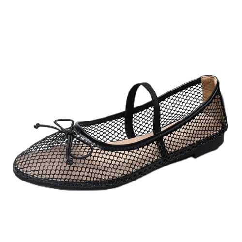 Renessmi Komfort Flach Schuhe Mesh Atmungsaktiv Runde Zehen Damensandalen Mode Sommer Mary Jane Strand Fishnet Footwear Schwarz Gr 38 EU-39 Cn von Renessmi