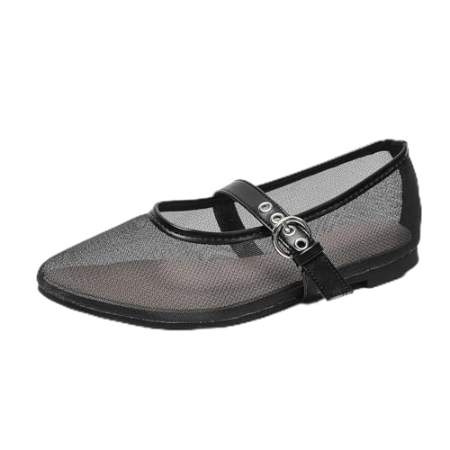 Renessmi Komfort Flach Schuhe Mesh Atmungsaktiv Runde Zehen Damensandalen Mode Sommer Mary Jane Strand Fishnet Footwear Schwarz Gr 40.5 EU-42 Cn von Renessmi