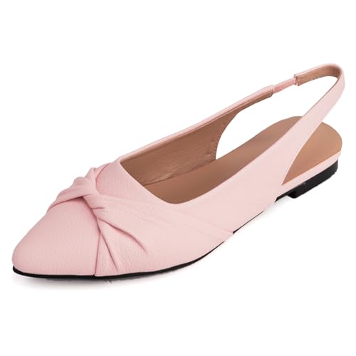 Renessmi Komfort Flach Schuhe Pointed Toe Slingback Damensandalen Ohne Verschluss Pleated Leisure Solid Color Pump Footwear Pink Gr 35 EU von Renessmi